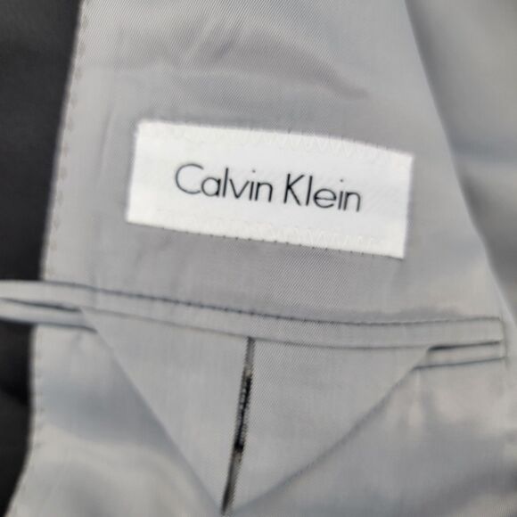 Calvin Klein Mens Black 100% Wool Satin Lapel Dbl Vent Formal Tuxedo Jacket 44R - Picture 8 of 13
